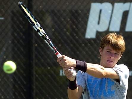 Young pro tennis player Christian Harrison, 18, practices Friday at IMG Academy in Bradenton, Fla. Young pro tennis player Christian Harrison, 18, practices Friday at IMG Academy in Bradenton, Fla.