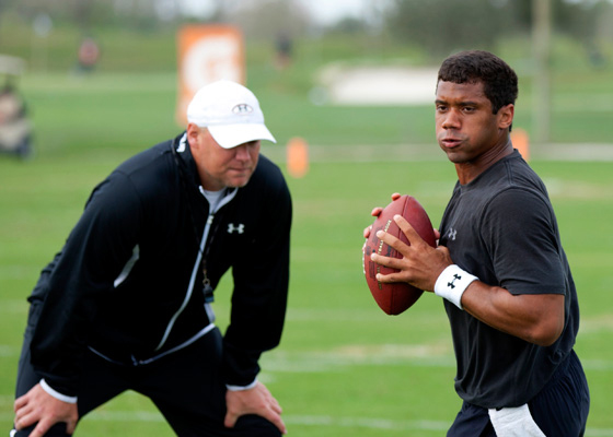 Russell Wilson has been working on his mechanics and training with IMG Academy football program director Chris Weinke. Russell Wilson has been working on his mechanics and training with IMG Academy football program director Chris Weinke.