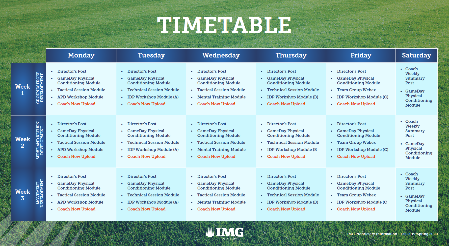 IMG Academy Soccer Timetable