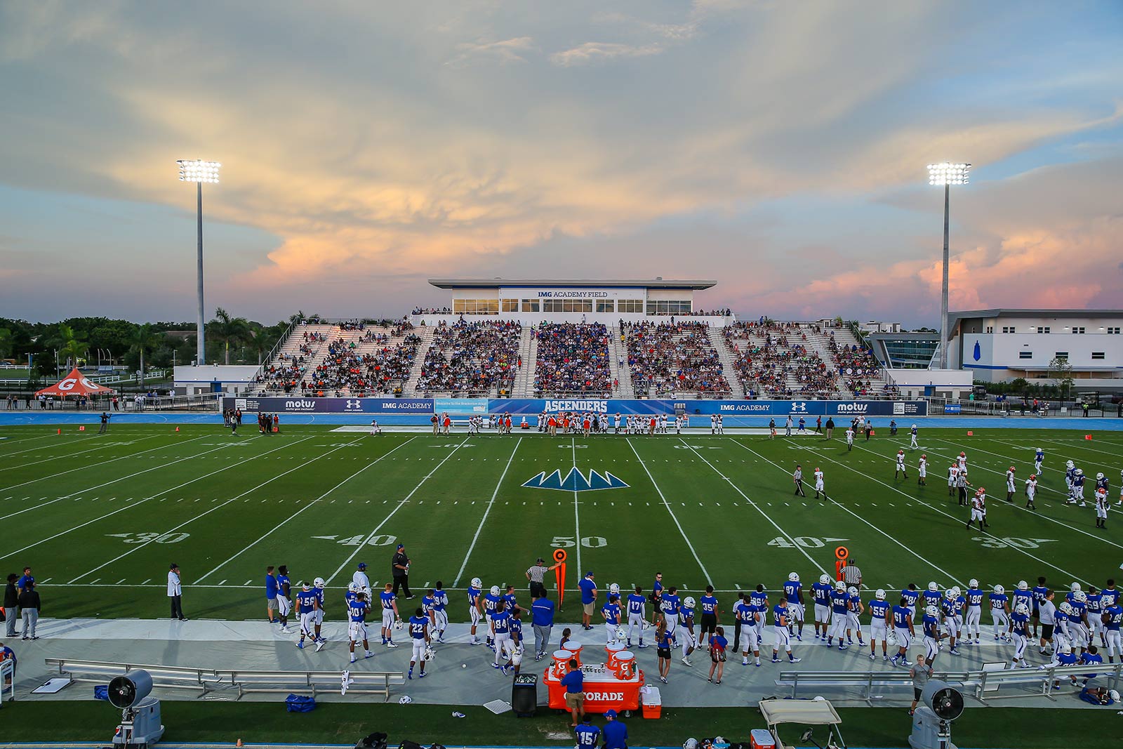 full grandstand during img academy football game