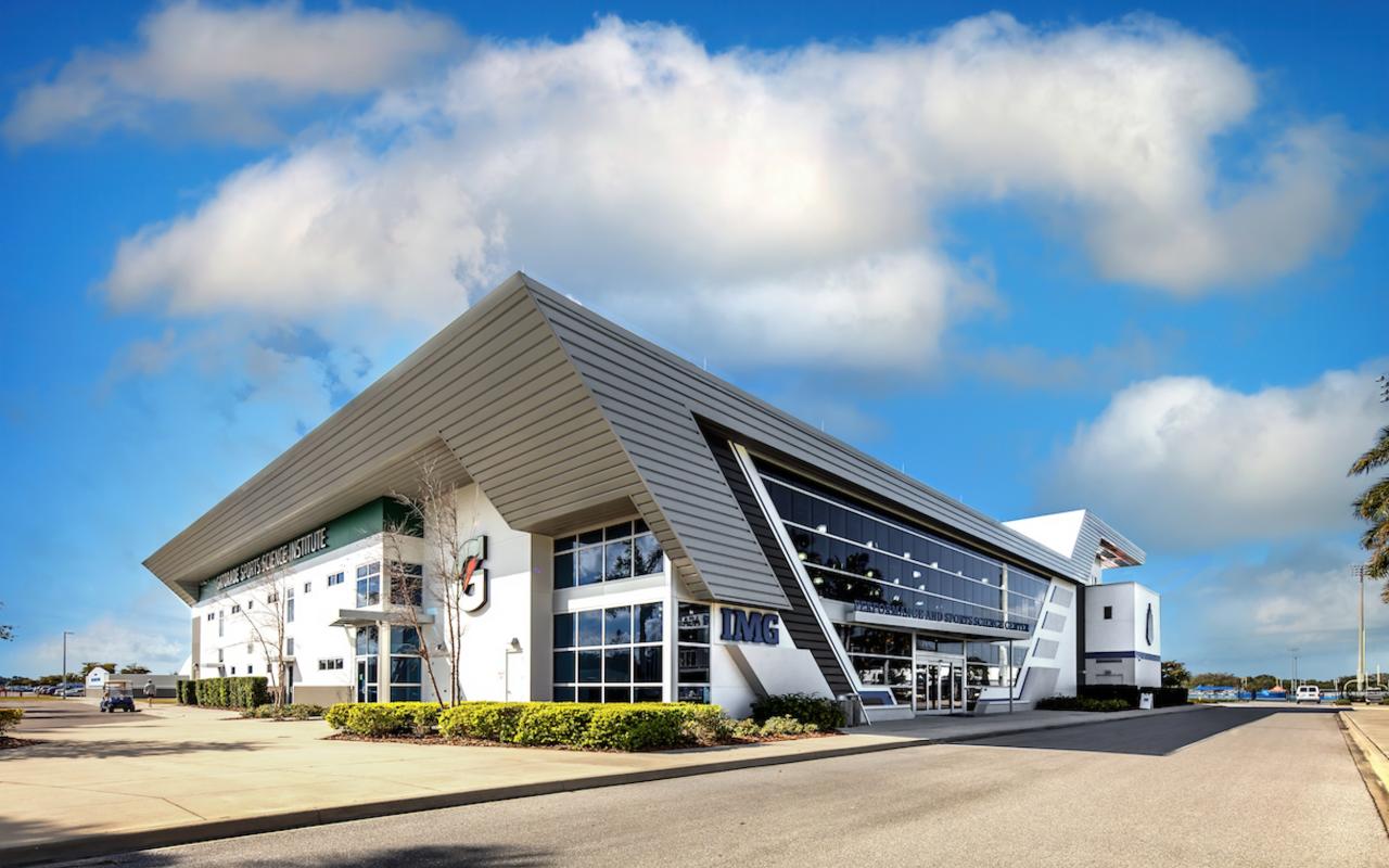 Panoramic shot of the exterior of the IMG Gatorade Sports Science Institute building